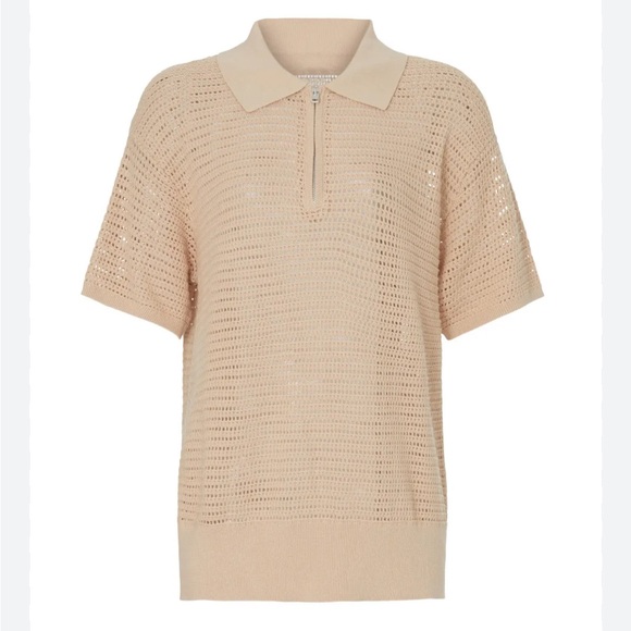 Varley Clayton Polo Knit Top Beige Neutral Quarter Zip Athleisure EUC Small - Picture 8 of 13